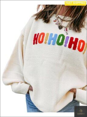 HOHOHO Merry Christmas Chenille Crewneck Pullover Sweater Womens Holiday Top